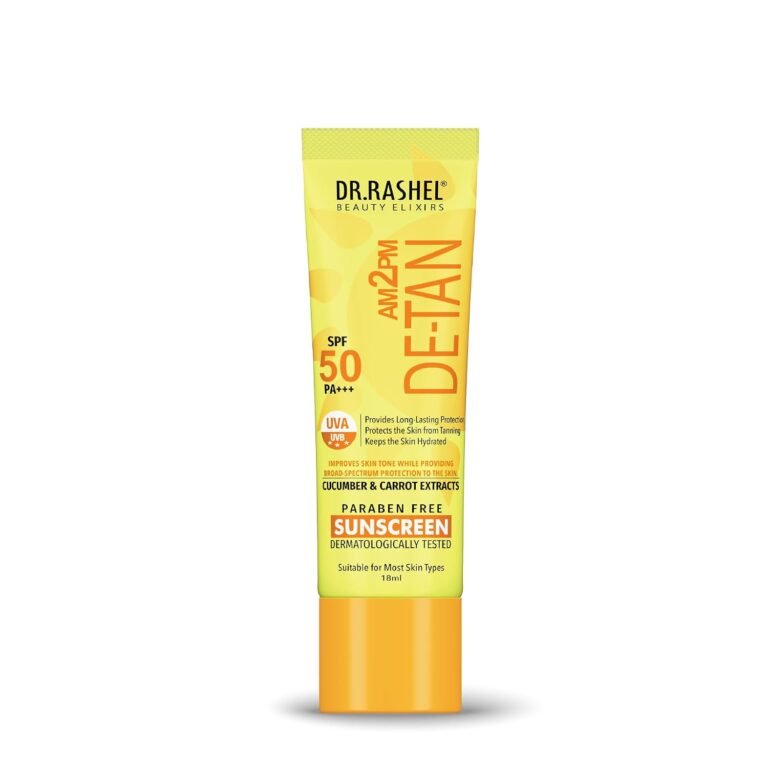 DR.RASHEL DE-TAN SUNSCREEN SPF 50 PA+++ SKIN HYDRATING, PROVIDES LONG-LASTING PROTECTION WITH CUCUMBER & CARROT EXTRACT, Paraben free, All skin Type, 18ml