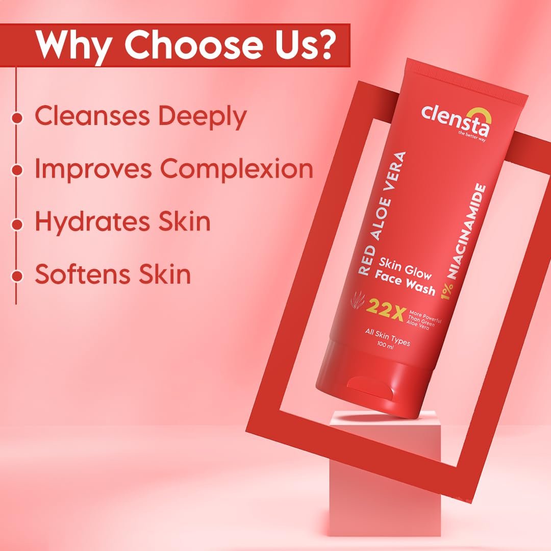Clensta Red Aloe Vera Face Wash With Vitamin C & Niacinamide For Nourishing, Hydrating & Glowing Skin | Face Wash For All Skin Types For Women & Men 50 ML - Image 3