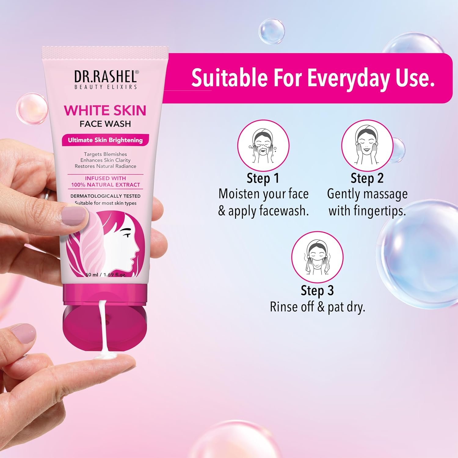 DR.RASHEL White Skin Face wash Natural Extracts White Skin Facewash | Deep cleansing and skin brightening for oily and dry skin 50ml Each - Image 2